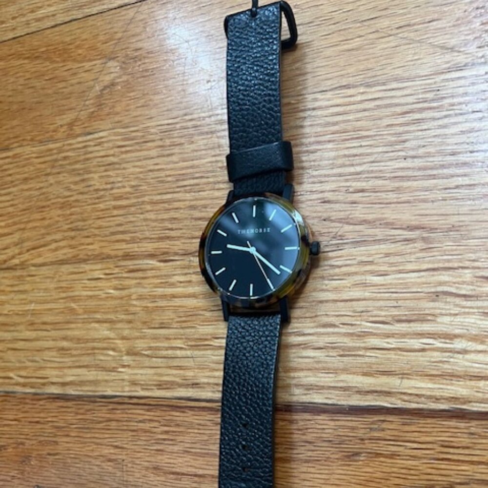 The Horse Watch: Black leather band / tourtise shell trim / black face